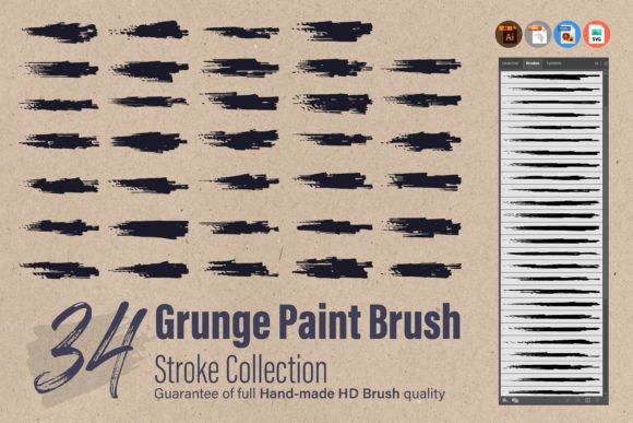 34 Grunge Ink Paint Brush Stroke Set