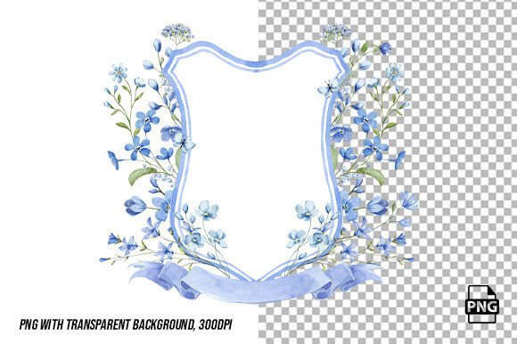 Elevate Your Designs with the Blue Wildflowers Watercolor Crest PNG