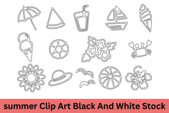 Elevating Design Projects with Summer Clip Art Black and White Stock