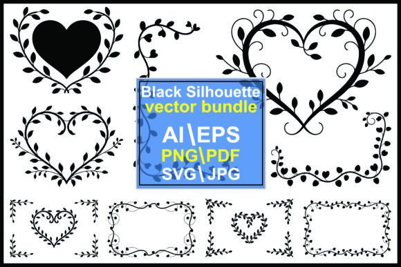 Evaluating Black Floral Heart and Frame Decorative Elements for Design Projects