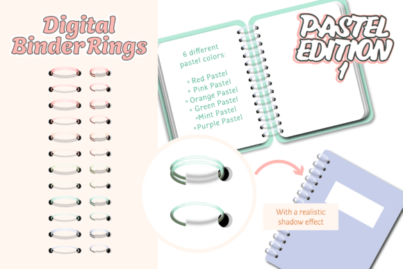 Pastel Digital Binder Rings: Realistic Planner Essentials