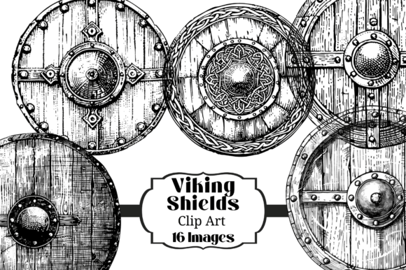 Strategic Visual Storytelling with 16 Viking Shield Clip Art Illustrations